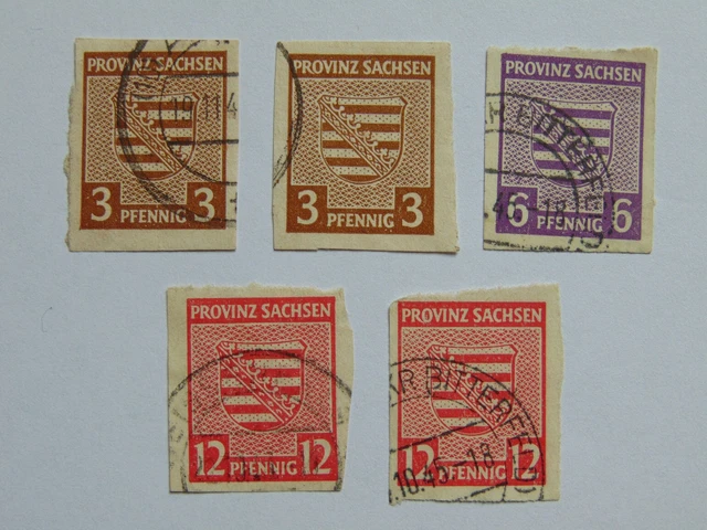 5 Marken SBZ Sachsen (.) Freimarken Provinzwappen 1945, Mi 67 69 71