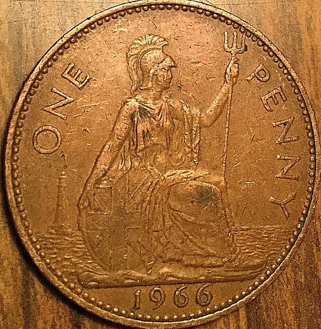 1966 Uk Gb Great Britain One Penny