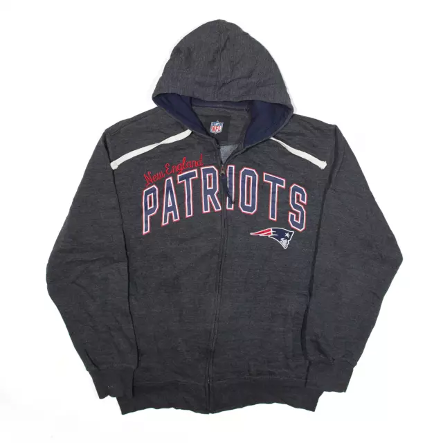 NFL New England Patriots Football Sports Hoodie Grey Full Zip USA Mens L