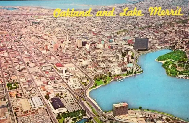 Oakland and Lake Merrit California CA Downtown Aerial View c1960s Postcard