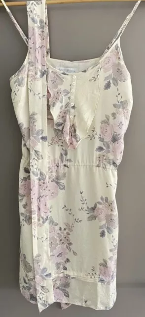 Forever New Ladies Size 8 Floral Frill Ruffle Silk Dress with Sash Tie Up