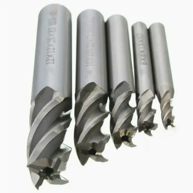 5 Pc Silver CNC HSS End Milling Cutter Carbide 4-Flutes Slot-Drill Bit Set-Kit