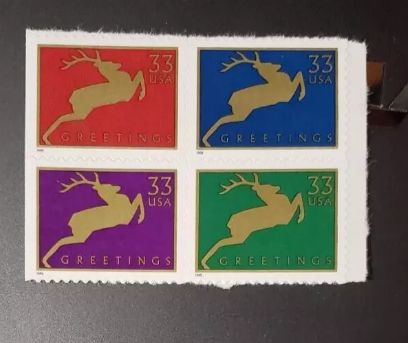 US MNH Postage Stamps-Scott #3360 - #3363 Reindeer 33c Wide Frame/Booklet (1999)