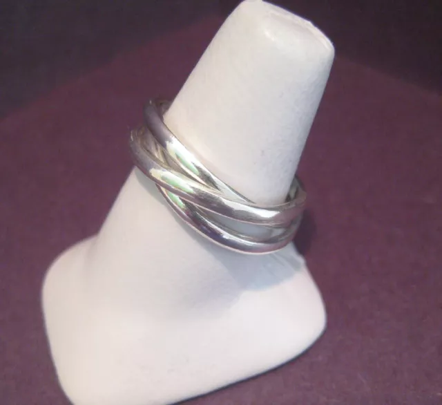 Mexican 925 Silver Taxco 3 Interlocking ETERNITY Shiny Wedding Ring Band Sizes