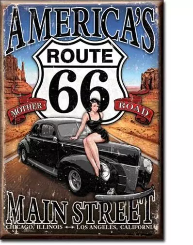 Route 66 Sexy Hotrod USA Magnet Schild Magnetschild