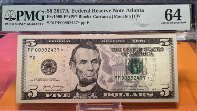 2017-A $5 FRN *STAR* Note Fancy LOW # DIGIT Serial #PF0099243x* PMG 64