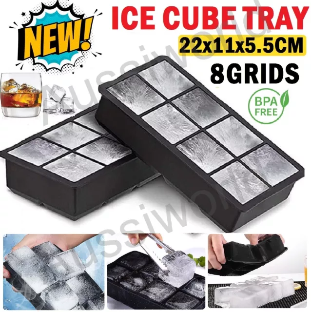 Whiskey Silicone Maker Ice Cube Tray Mould Large Mold Giant Square Black DIY AU