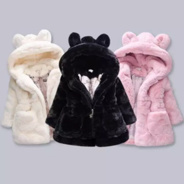Toddler Kids Girl Faux Fur Fleece Coat Hooded Winter Warm Jacket Parka Outerwear