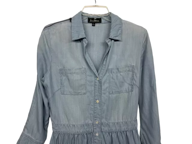 Sam Edelman Women's size 8 Blue Tessie Chambray Shirt Dress w Shoulder Zips 3