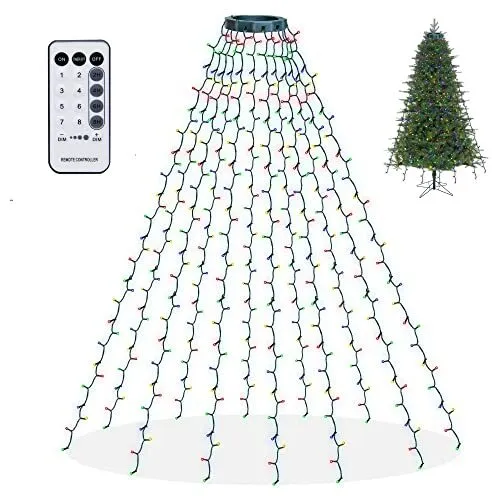 Christmas Tree Lights 300 Led Waterfall Tree Topper Lights With Remote & 8 Light
