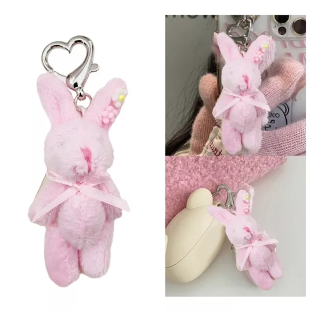 Plush Stuffed Keychain Bowknot Flower Bunnys Soft Pendant Keyring for Decor