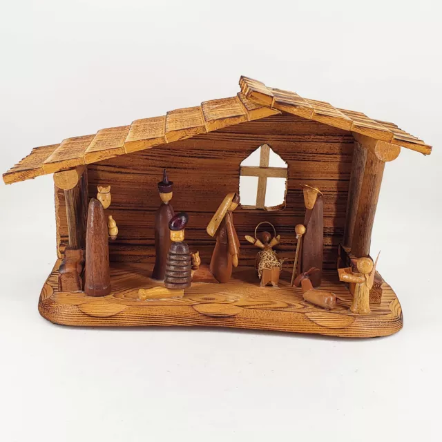Mid Century Modern Style Primitive Vintage Hand Made Wood Nativity Scene