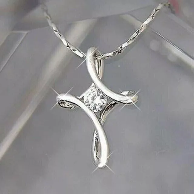 1.00Ct Round Cut Real Moissanite ''Cross''Pendant 14K White Gold Plated Silver