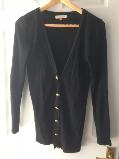 Womens Black Long Cardigan with Gold Button Details Size 10 Brand New Unused