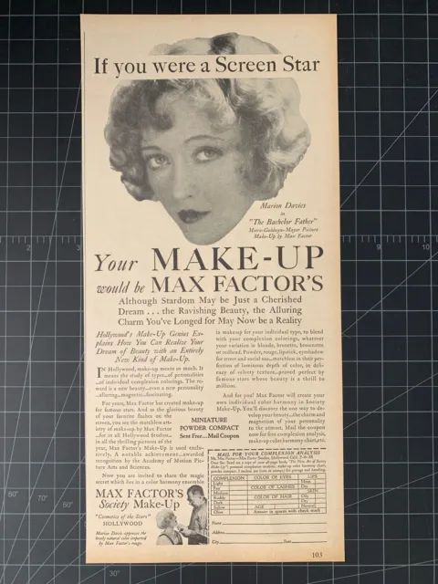 Vintage Max Factor Cosmetics Print Ad - Marion Davies