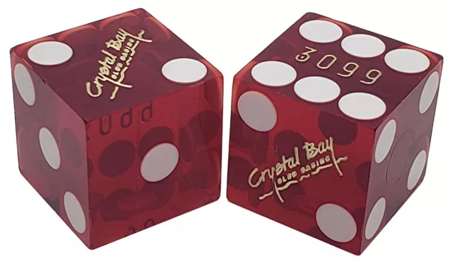 Genuine Crystal Bay Club Tahoe Casino Craps Dice Pair Dark Red Polished Matching