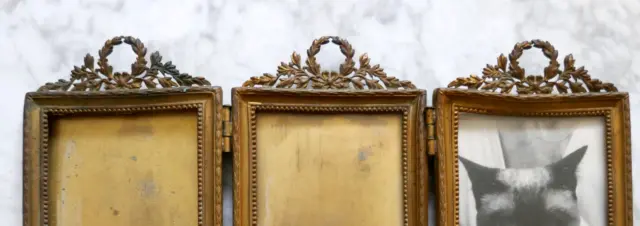 19th Antique Vintage French LOUIS XV Picture Frame Bronze Triple Frame 3