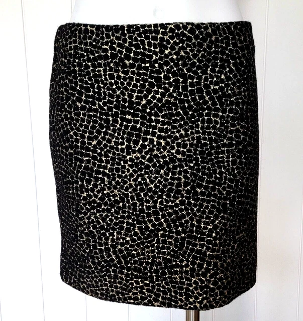 Diane Von Furstenberg Jayde Wool Knit Mini Skirt Medium Black Gold NEW