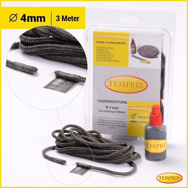 Temprix Cheminée & Four Joint Réfractaire Cordon D'Étanchéité Ø 4mm Rond 3 M Set