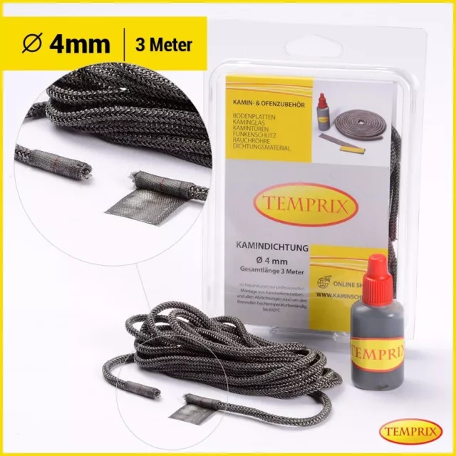 Temprix Cheminée & Four Joint Réfractaire Cordon D'Étanchéité Ø 4mm Rond 3 M Set