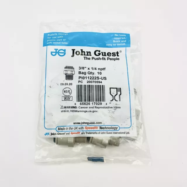 JOHN GUEST PI011222S  3/8 OD x 1/4 NPTF STRAIGHT ADAPTER CONNECTOR ( PACK OF 10)