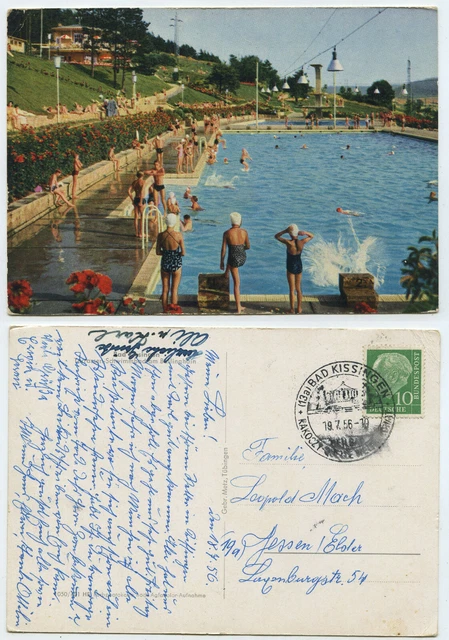 68050 - Bad Kissingen - Terrassen-Schwimmbad Ballinghain -AK, gelaufen 19.7.1956