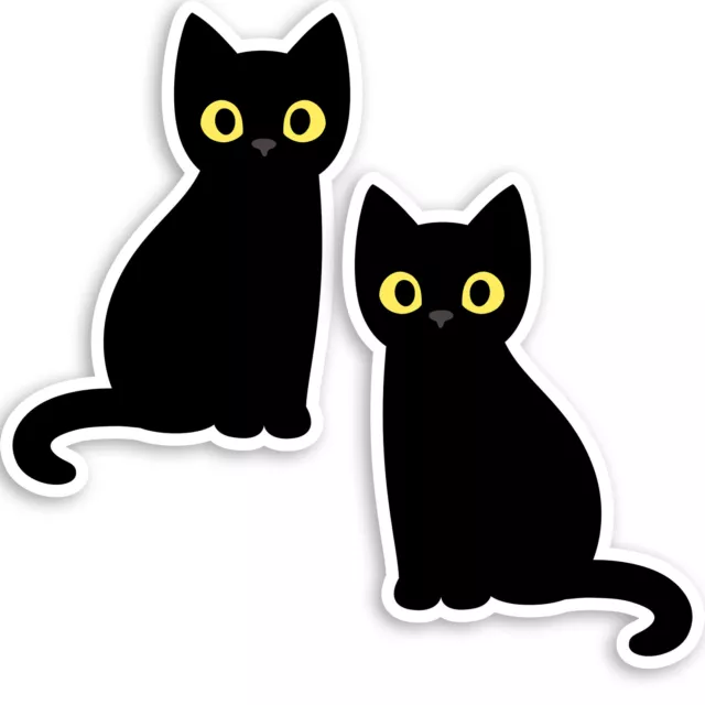 2 x 10cm Cute Black Cat Vinyl Stickers - Kitten Pet Animal Laptop Sticker #34178