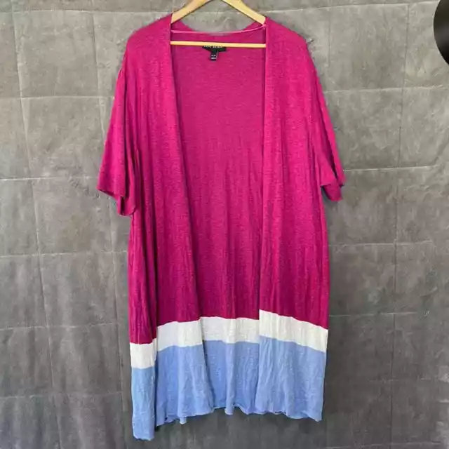 Lane Bryant Womans Open Long Line Cardigan Color Block Cotton Slub Knit SS Multi