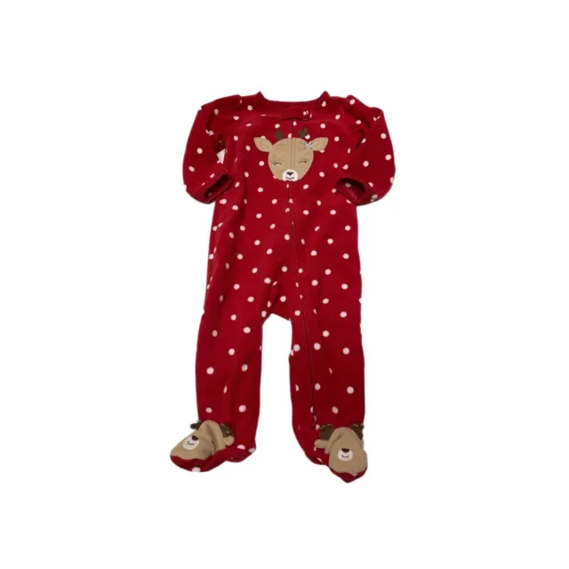 Carters Girl Red Fleece Polka Dot Deer Footie Pajamas Bodysuit 6-9M