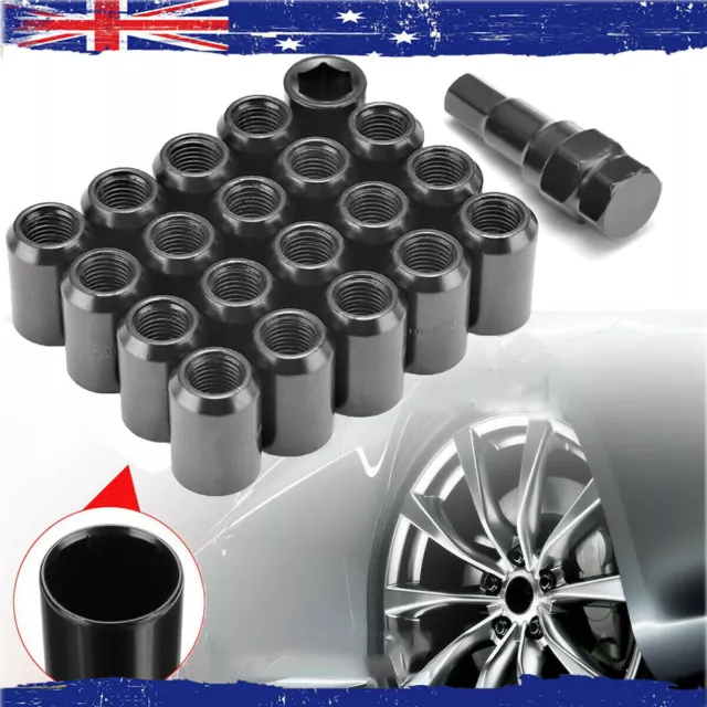 M12X1.5mm Steel Wheel Rim Racing Lug Nuts Kit Open Ended Socket Key 20pcs BLACK