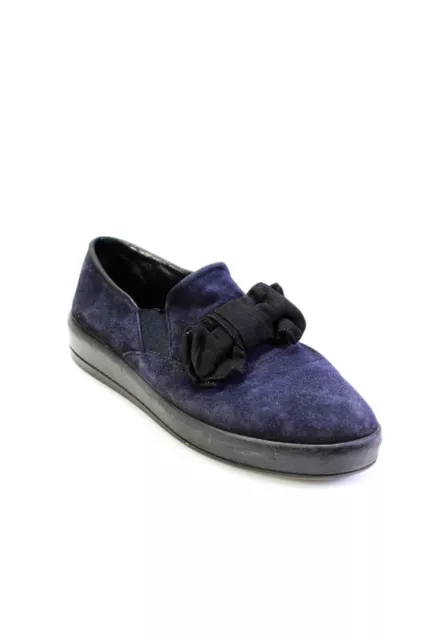 Prada Sport Womens Suede Bow Low Top Slide On Sneakers Navy Blue Size 39.5 9.5