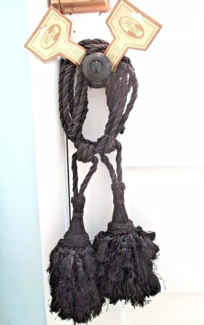 Black Tassels Curtain Tie Backs Pair Large 9in Tassles Dark Burgundy Brown