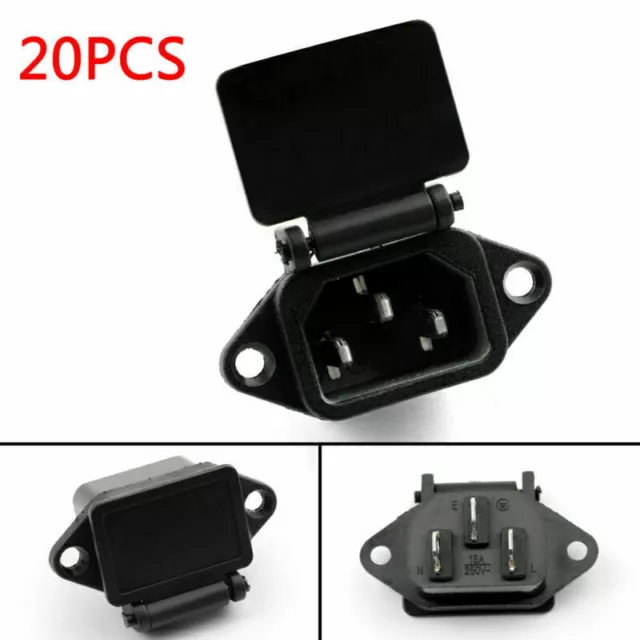 20x IEC320 C14 3 Pin Screw Mount Male Power Socket Cover 10A Pour Boat AC-04C A