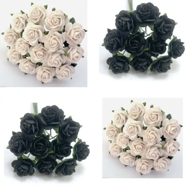 1cm Mini Solid Black / White  Paper Flower Roses Wedding Craft R2