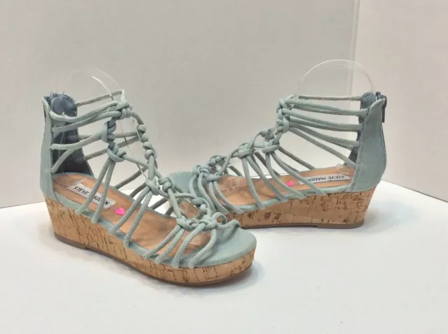 STEVEN MADDEN Whitney Light Blue Strappy Caged Wedge Heels Sandals Size 3