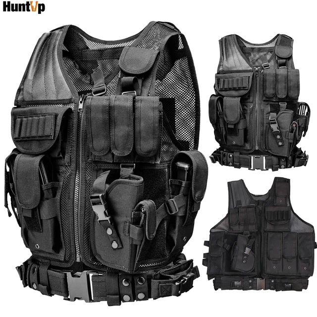 MILITARY TACTICAL VEST with Gun Holster Molle Assault Combat Plate