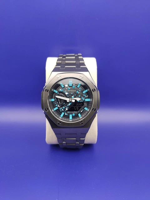 Casioak Grey Metal Watch "Tiffany Blue Sky" Handmade Paint - Casio G-Shock GA-21