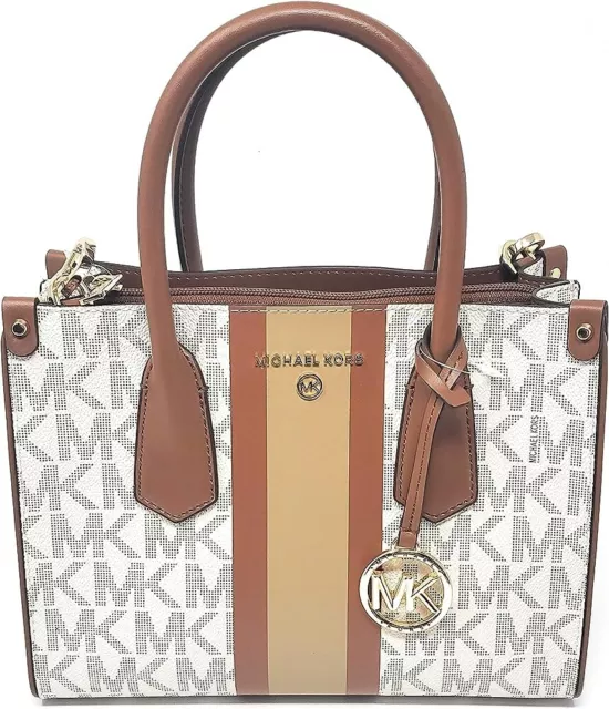 Michael Kors Signature Center Stripe Maple Small Satchel - Cream - $298 MSRP