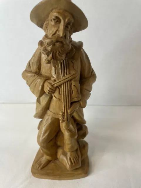 Vintage Hand Carved Wooden Man With Fiddle 8"