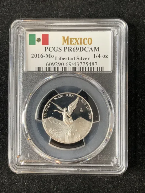 2016-Mo Mexico 1/4 onza oz .999 Fine Silver Proof Libertad PCGS PR 69 DCAM PF