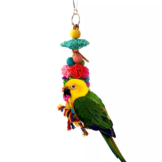 Cage Budgie Colorful Standing Rattan Swing Bird Bite Playing Pet Parrot Chew -wf