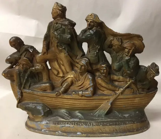 Vintage Cast Metal Lamp George Washington Crossing Delaware Bicentennial