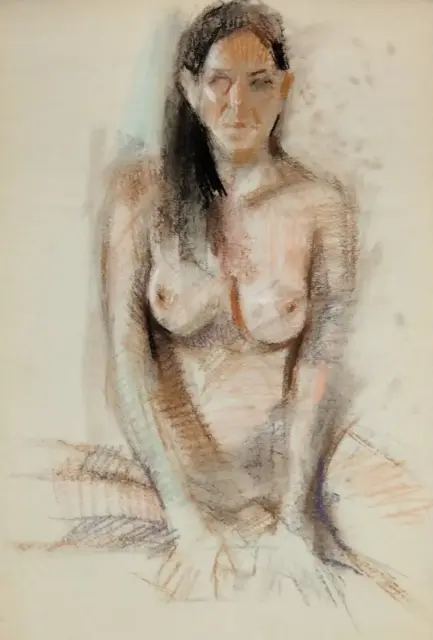 Seated FEMALE Figure Girl Pastel Sketch 12x18 Model From Life DRAWING Painting