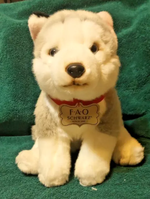 Siberian Husky FAO Schwartz Wolf Puppy Dog Plush Stuffed Toy  Blue Eyes w Tags