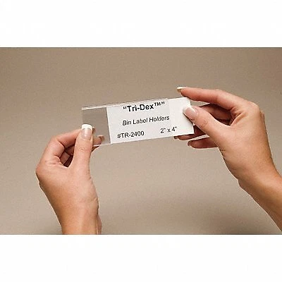 Label Holder: 4 in x 1 7/8 in, Clear, Slide-In, 25 Label Holders, Snap-On, PVC,