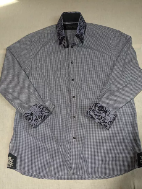Coogi Flip Cuff Luxe Long Sleeve Shirt Men's XL 17/17.5 Logo Blue 100% Cotton