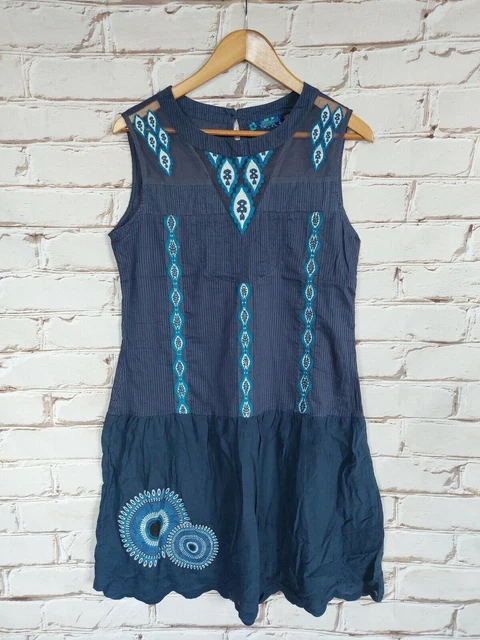 Desigual robe femme robe robe robe abito taille 42 D40 coton boho broderie