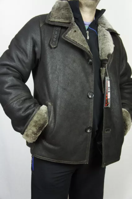 Uomo Originale Vera pelle di Pecora Montone Soprabito Bomber Giubbino S-5XL, Nwt