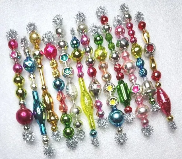 ✨️🪻Fun *Springtime* 12 Vtg Mercury Glass Garland Icicle Bead Ornaments 4-4.5"