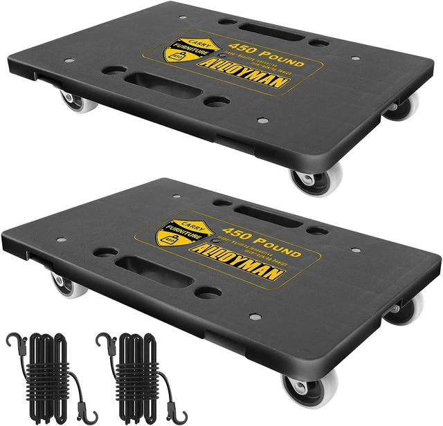 2 Pack 4 Wheels Small Flat Dolly, 450 Ibs Furniture Dolly 4 Rollers Wheel Moving